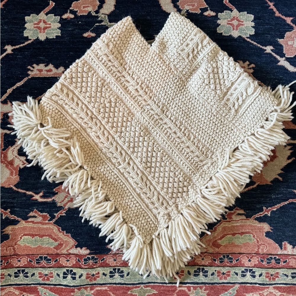 70s Vintage Handmade Knit Poncho Shawl Sweater